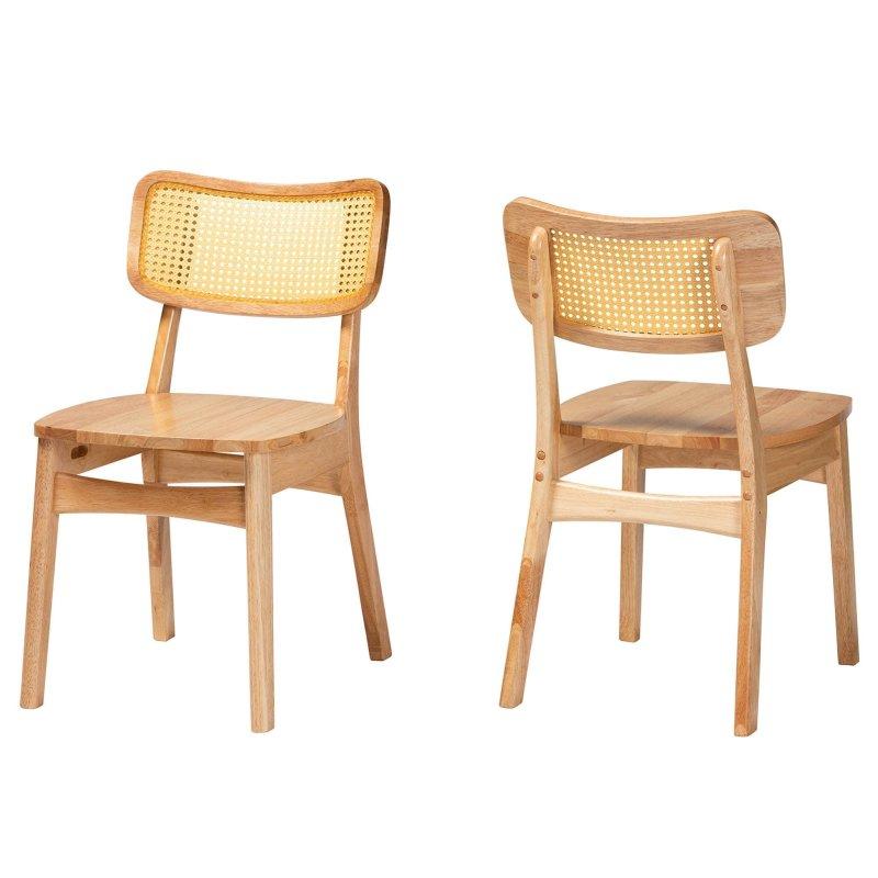 Meşe Kahverengi Kauçuk Ağacı Yüzyıl Ortası Modern 2li Set Rattan Sandalye - 251610