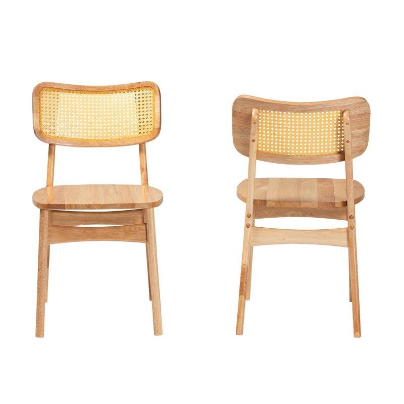 Meşe Kahverengi Kauçuk Ağacı Yüzyıl Ortası Modern 2li Set Rattan Sandalye - 251610