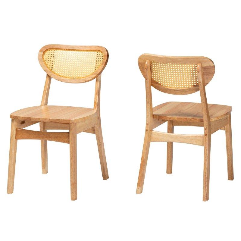 Meşe Kahverengi Kauçuk Ağacı Yüzyıl Ortası Modern 2li Set Rattan Sandalye - 252475