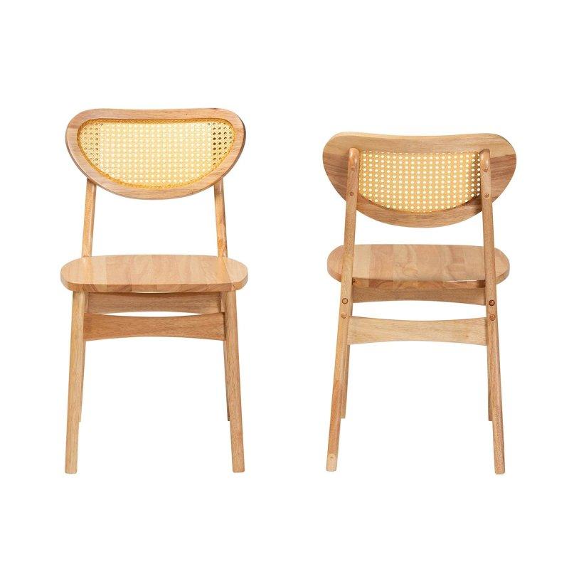 Meşe Kahverengi Kauçuk Ağacı Yüzyıl Ortası Modern 2li Set Rattan Sandalye - 252475