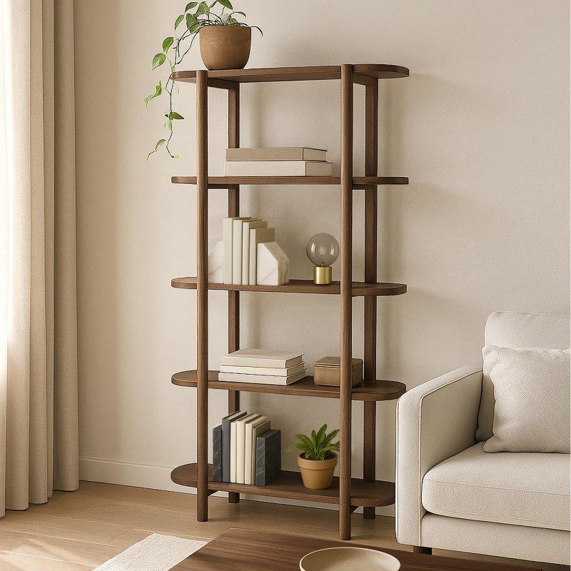 Meşe Masif Ahşap 5 Raflı Modern Kitaplık - 153 cm - 318889