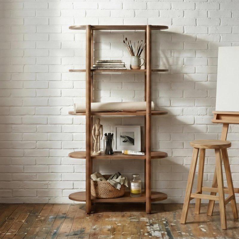 Meşe Masif Ahşap 5 Raflı Modern Kitaplık - 153 cm - 318889