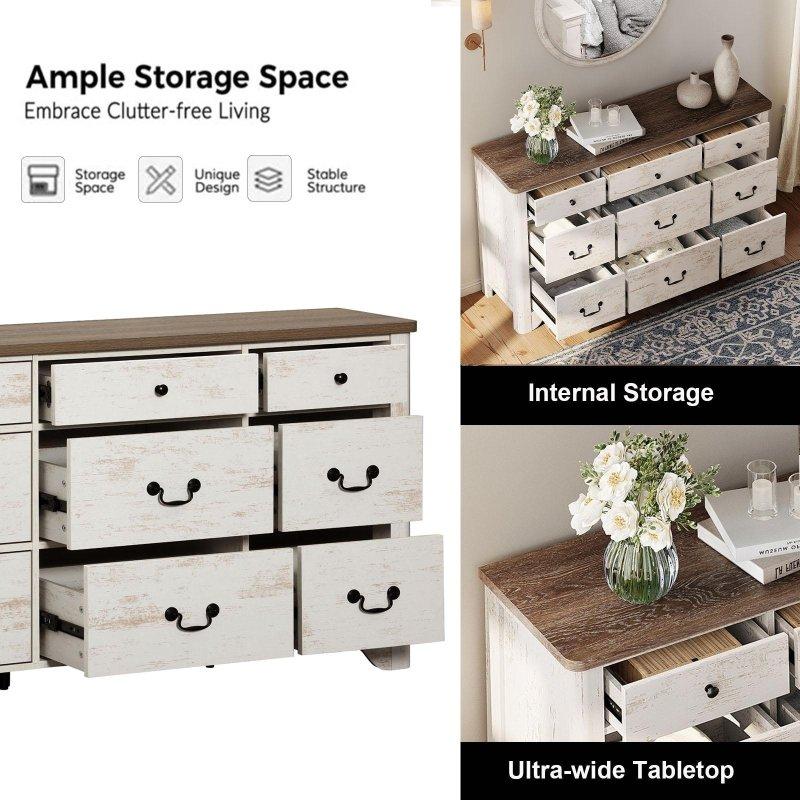 Meşe MDF 3 Parçalı Kır Evi Stili Kavisli Tasarım Şifonyer Seti - 296 cm - 303539
