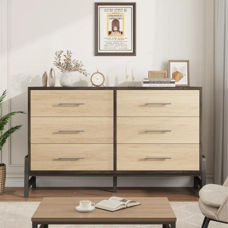 Meşe MDF 6 Çekmeceli Masif Ayaklı Şifonyer - 133 cm - 308408