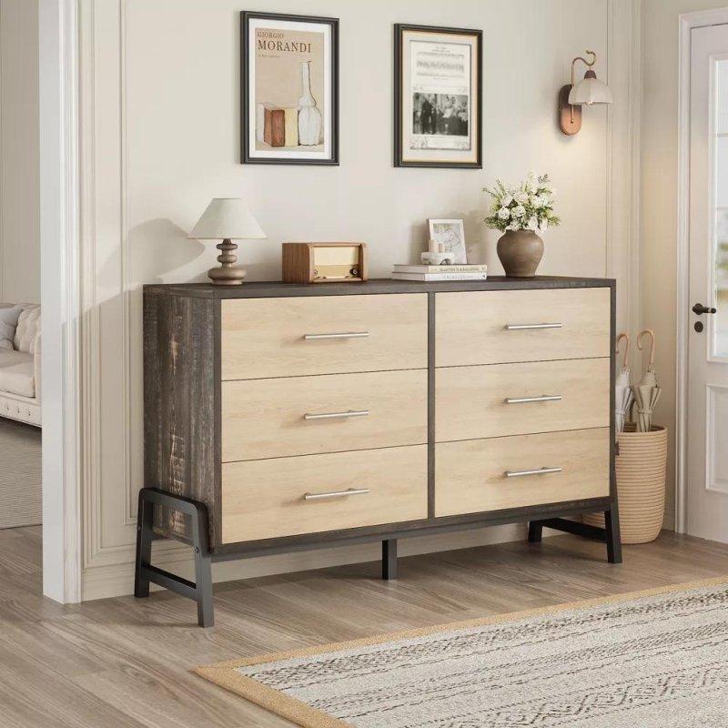 Meşe MDF 6 Çekmeceli Masif Ayaklı Şifonyer - 133 cm - 308408