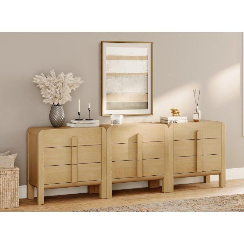 Meşe MDF 9 Çekmeceli Kavisli Tasarım 3lü Şifonyer Seti - 295508