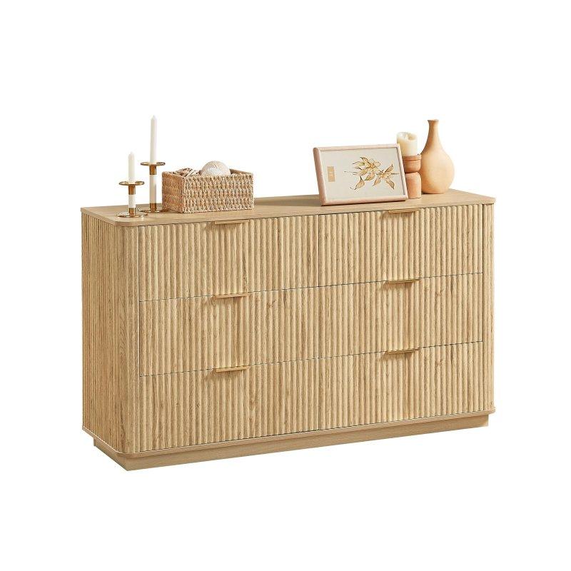 Meşe MDF Dalga Desenli 6 Çekmeceli Şifonyer - 141x40x80 cm - 306396