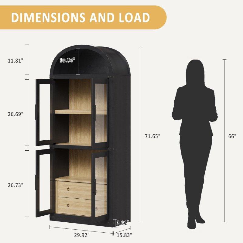 Meşe MDF Kemerli Çekmeceli Cam Kapaklı Kitaplık - 182x76x41 cm - 238903
