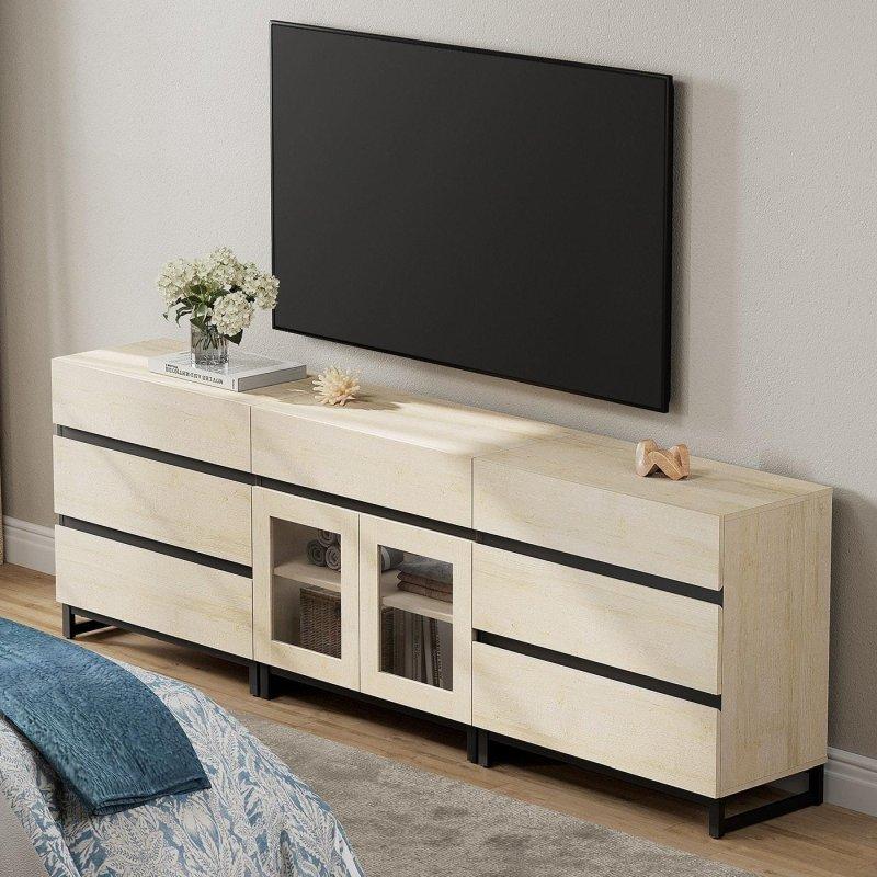 Meşe MDF Metal Ayaklı 7 Çekmeceli Cam Kapaklı Şifonyer - 307312
