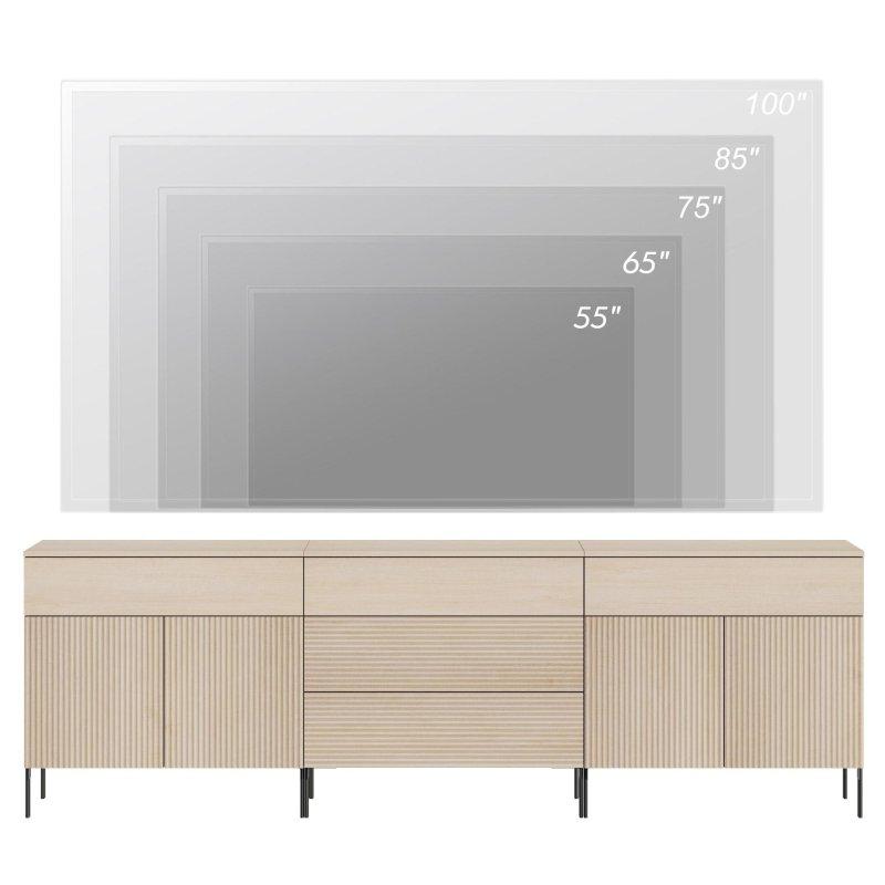 Meşe MDF Metal Ayaklı Yivli 5 Çekmeceli Şifonyer Seti - 241 cm - 296267