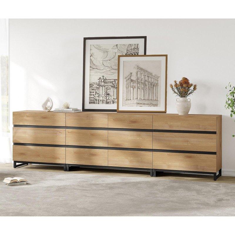 Meşe MDF Modern Cam Kapaklı 5 Çekmeceli Şifonyer - 295990