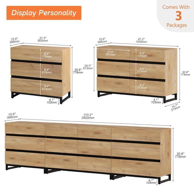 Meşe MDF Modern Cam Kapaklı 5 Çekmeceli Şifonyer - 295990