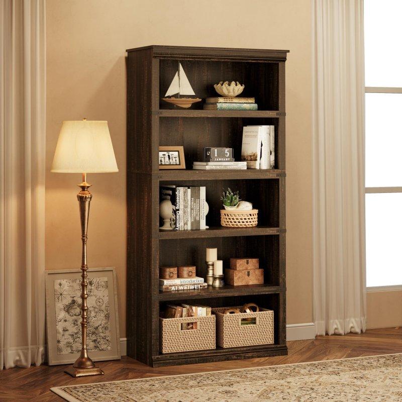 Meşe MDF ve Masif Ahşap 5 Raflı Kır Evi Tasarım Kitaplık - 172 cm - 318091