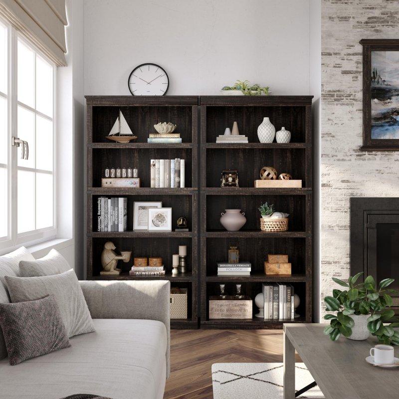 Meşe MDF ve Masif Ahşap 5 Raflı Kır Evi Tasarım Kitaplık - 172 cm - 318091