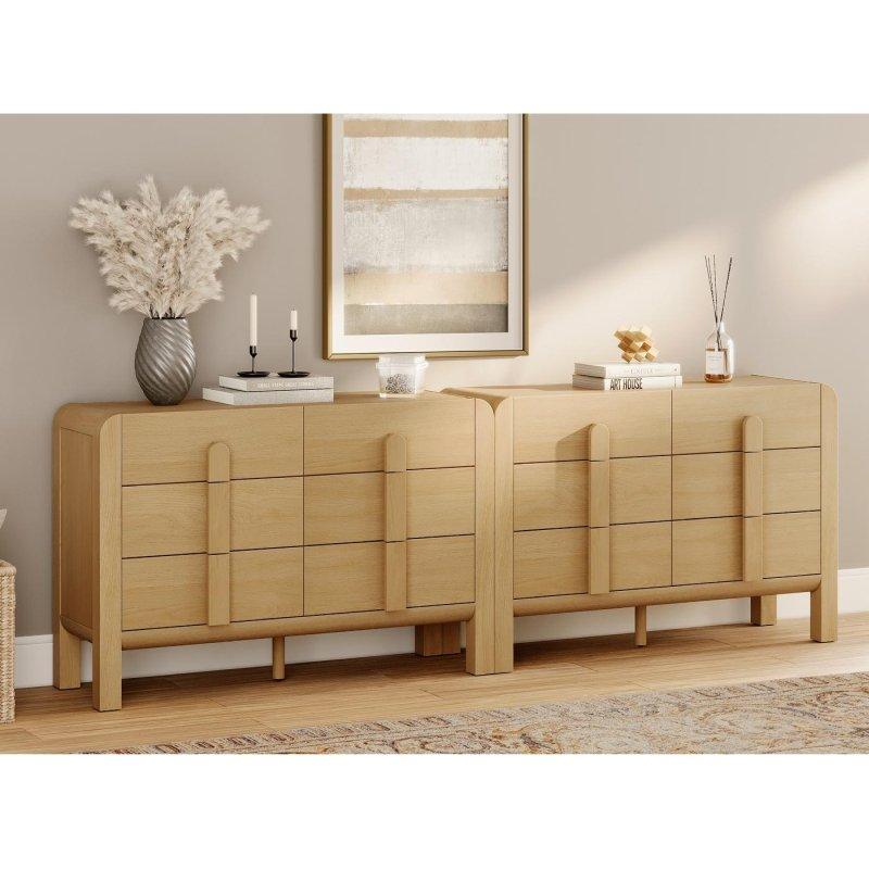 Meşe MDF ve Masif Ahşap Bacaklı Kavisli Tasarım 12 Çekmeceli 2li Set Şifonyer - 308932
