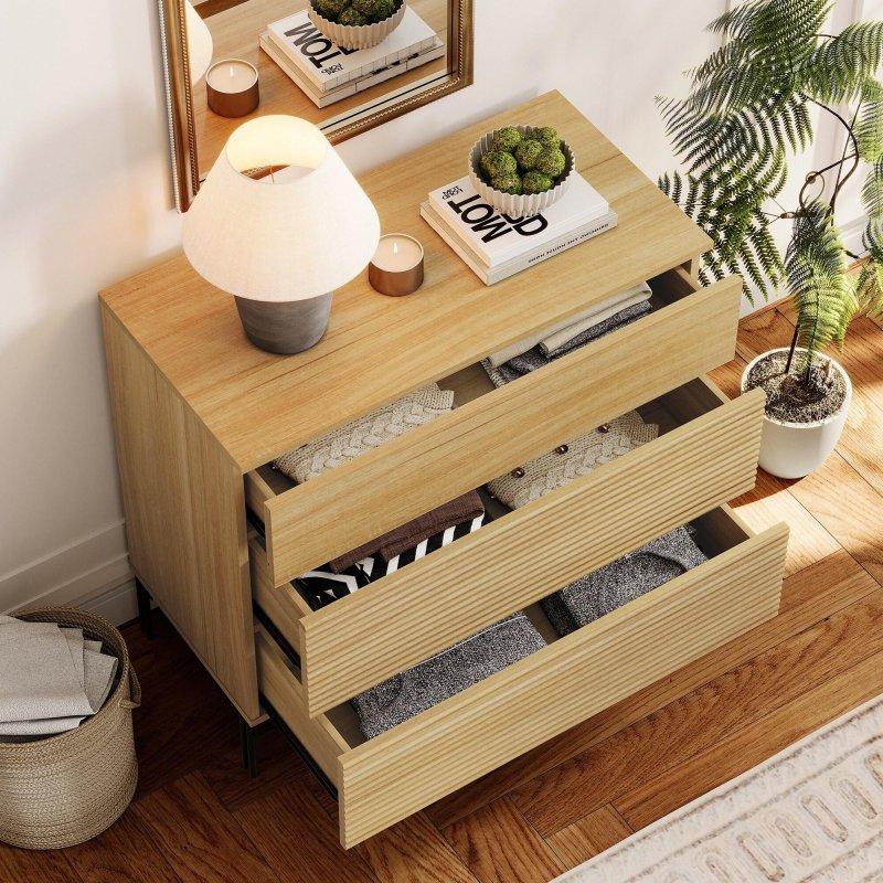 Meşe MDF Yivli 5 Çekmeceli Bohem Konsol - 161 cm - 324938
