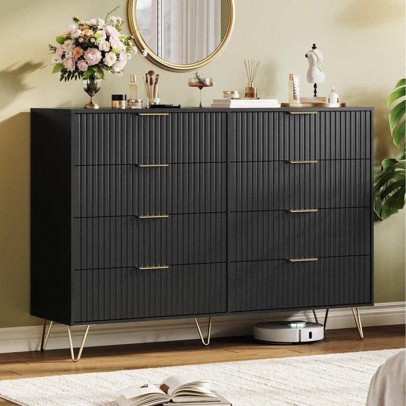Meşe MDF Yivli 8 Çekmeceli Metal Kulplu Geniş Şifonyer - 140 cm - 309297