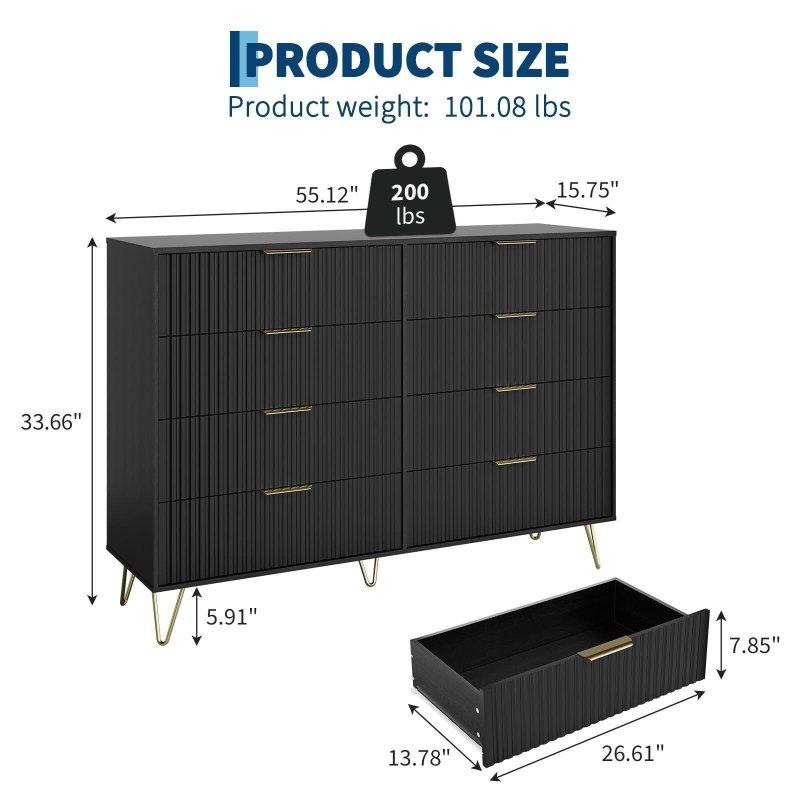 Meşe MDF Yivli 8 Çekmeceli Metal Kulplu Geniş Şifonyer - 140 cm - 309297