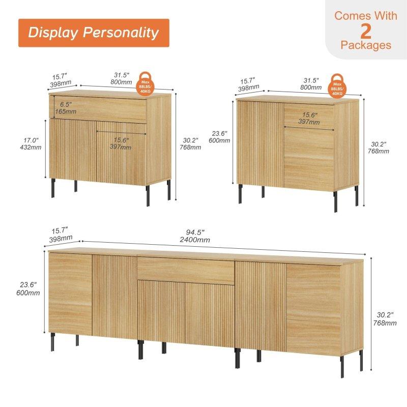 Meşe MDF Yivli Kapaklı Çekmeceli Şifonyer - 241 cm - 296430