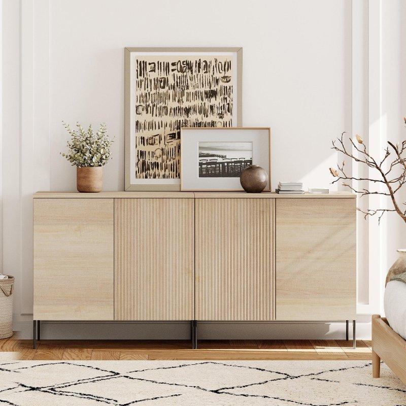 Meşe MDF Yivli Kapaklı Modern Şifonyer - 80 cm - 294964