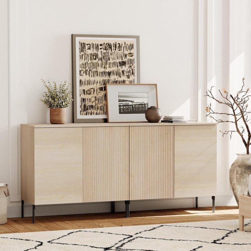 Meşe MDF Yivli Kapaklı Modern Şifonyer - 80 cm - 294964