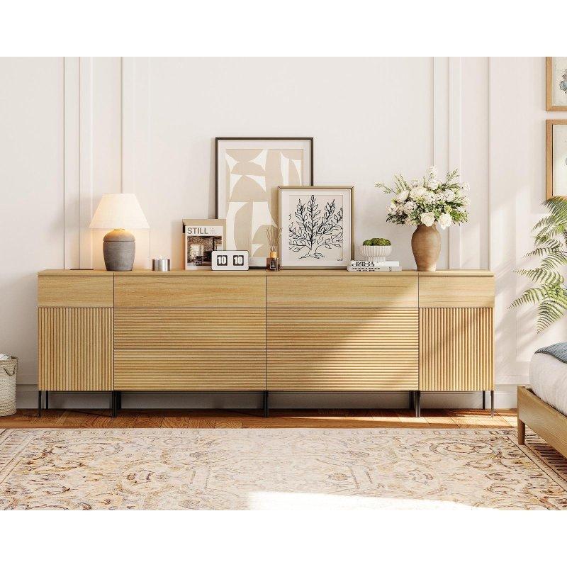 Meşe MDF Yivli Tasarımlı 8 Çekmeceli USB Şarjlı Şifonyer - 241 cm - 294815 Meşe MDF Yivli Tasarımlı 8 Çekmeceli USB Şarjlı Şifonyer - 241 cm - 294815