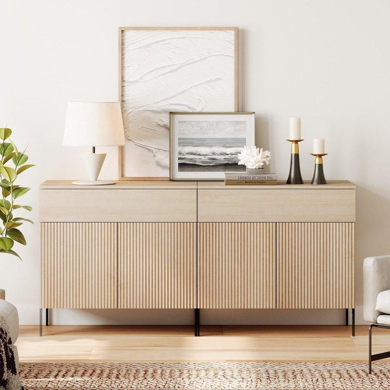 Meşe MDF Yivli Tasarımlı İskandinav Şifonyer - 81 cm - 299026