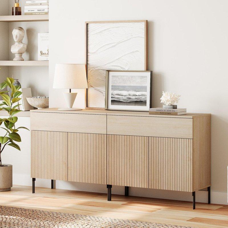 Meşe MDF Yivli Tasarımlı İskandinav Şifonyer - 81 cm - 299026