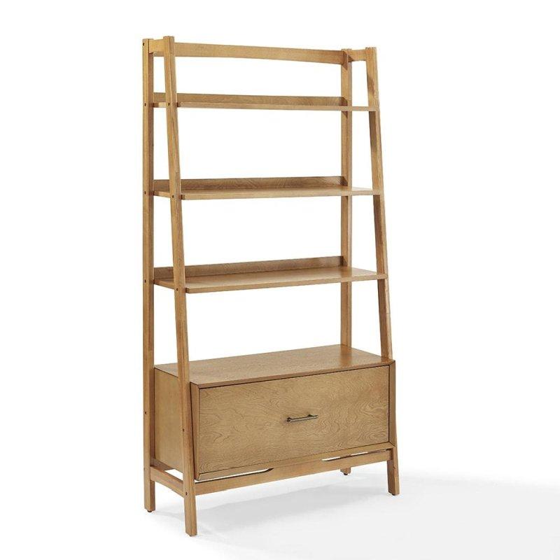 Meşe Palamudu Rengi MDF ve Kauçuk Ağacı Çekmeceli Kitaplık - 97x39x179 cm - 314597