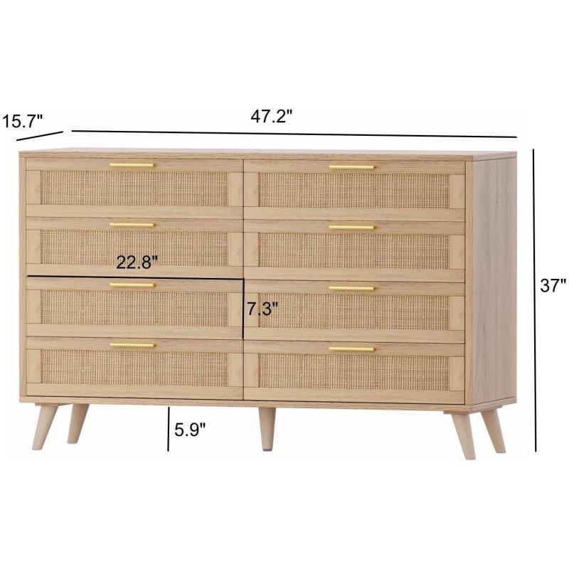 Meşe Rattan Gold Kulplu Çekmeceli Şifonyer - 303010