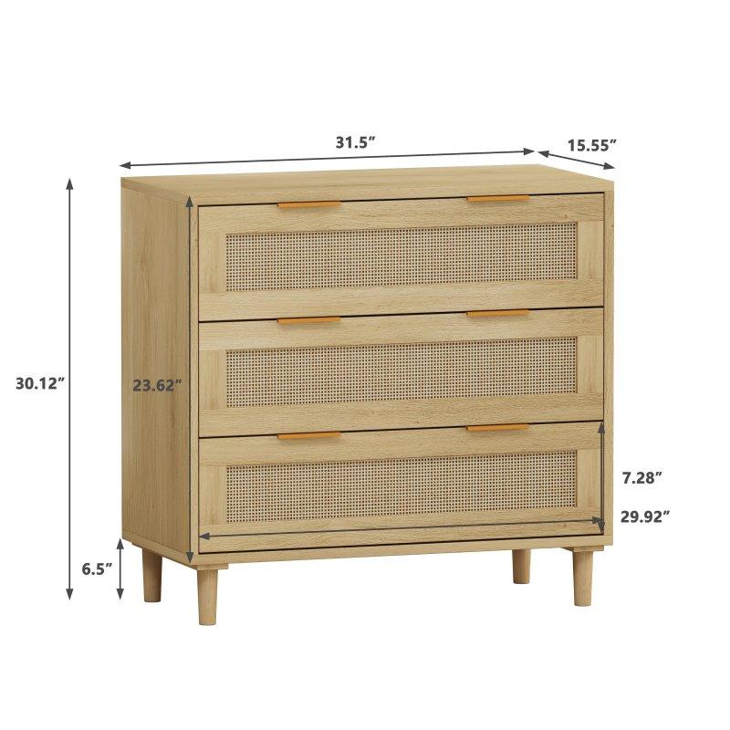 Meşe Rattan ve Masif Ahşap Ayaklı 6 Çekmeceli Şifonyer - 161x40x77 cm - 309100