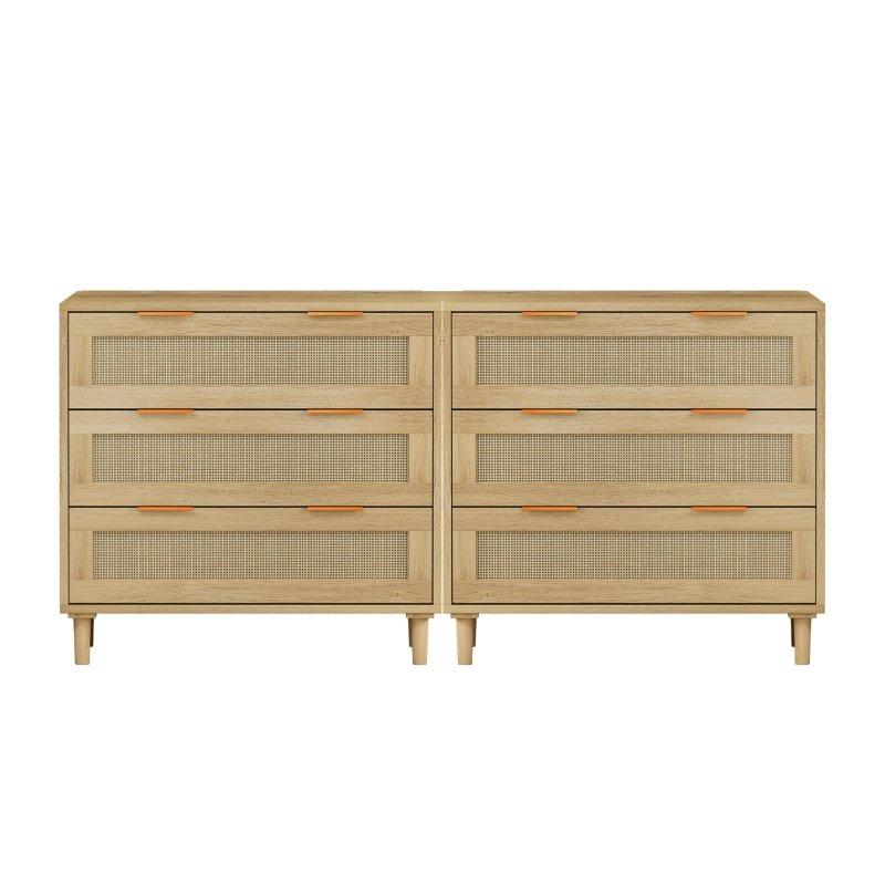 Meşe Rattan ve Masif Ahşap Ayaklı 6 Çekmeceli Şifonyer - 161x40x77 cm - 309100