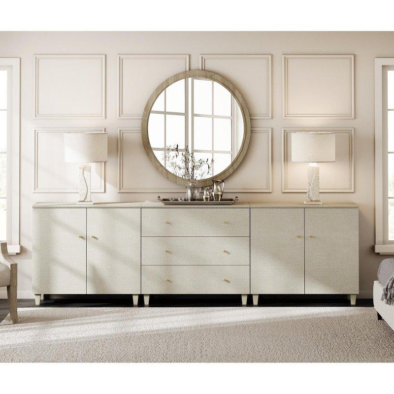 Meşe Rengi Gold Kulplu 3 Çekmeceli 2 Kapaklı Geniş MDF Şifonyer - 270 cm - 298892