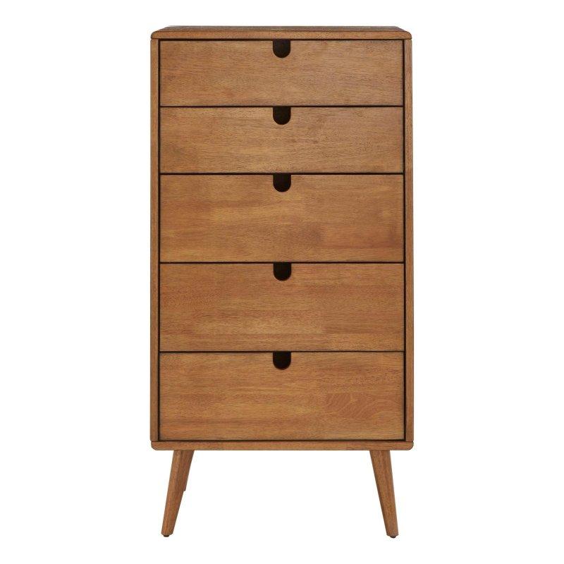 Meşe Rengi Kauçuk Ağacı 5 Çekmeceli Eğimli Ayaklı Şifonyer - 60x116x46 cm - 299797