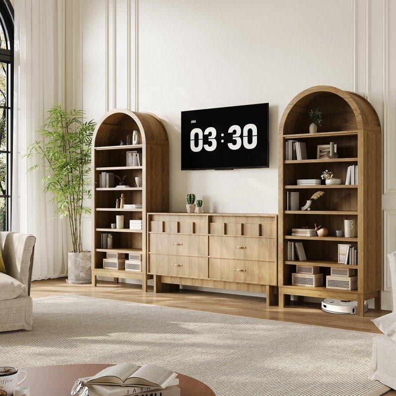 Meşe Rengi Kemerli 7 Raflı MDF Kitaplık - 181 cm - 319887