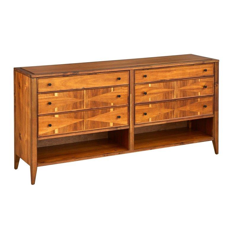 Meşe Rengi Masif Akasya ve MDF 6 Çekmeceli ve 2 Raflı Şifonyer - 161 cm - 308971
