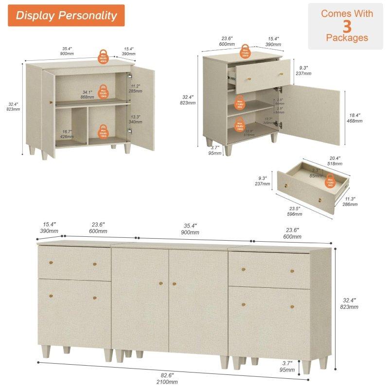 Meşe Rengi MDF 2 Çekmeceli 3 Kapaklı Masif Ahşap Ayaklı Şifonyer - 211 cm - 295425