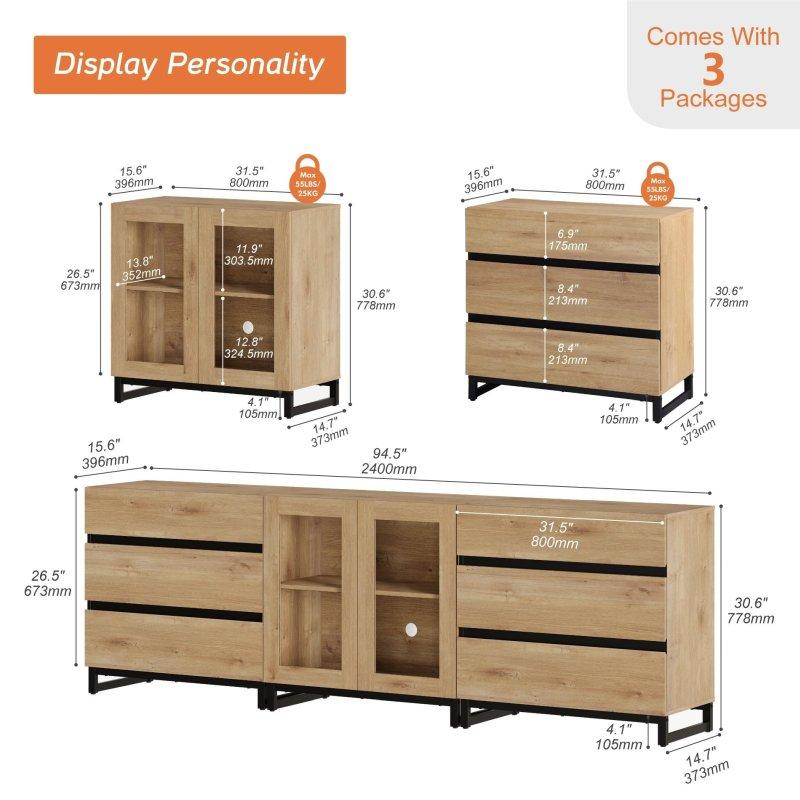 Meşe Rengi MDF 6 Çekmeceli Cam Kapaklı Şifonyer - 304515