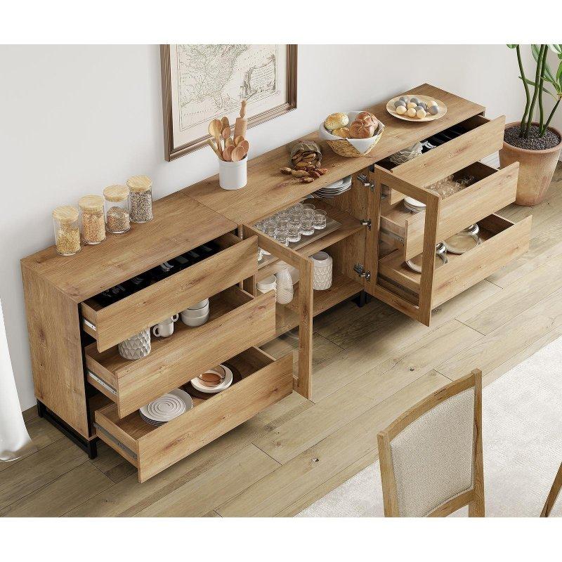 Meşe Rengi MDF 6 Çekmeceli Cam Kapaklı Şifonyer - 304515