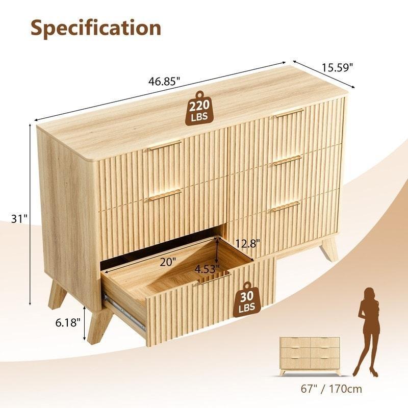Meşe Rengi MDF 6 Çekmeceli Izgara Desenli Şifonyer - 119x79 cm - 299059
