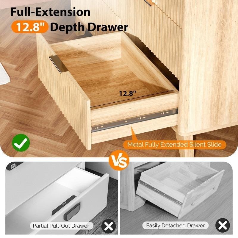 Meşe Rengi MDF 6 Çekmeceli Izgara Desenli Şifonyer - 119x79 cm - 299059