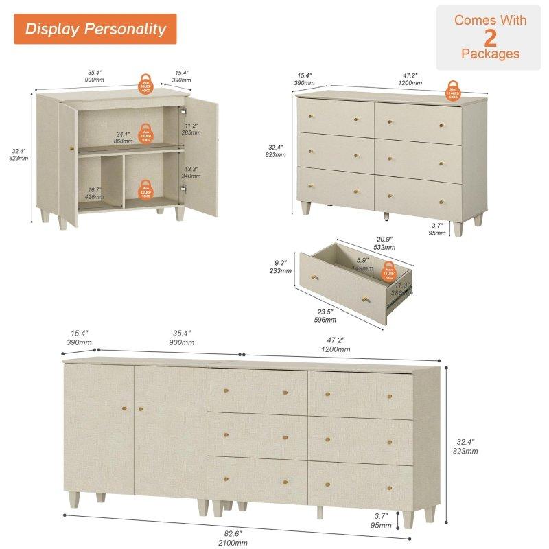 Meşe Rengi MDF 6 Çekmeceli ve Dolaplı Geniş Şifonyer - 211 cm - 311584