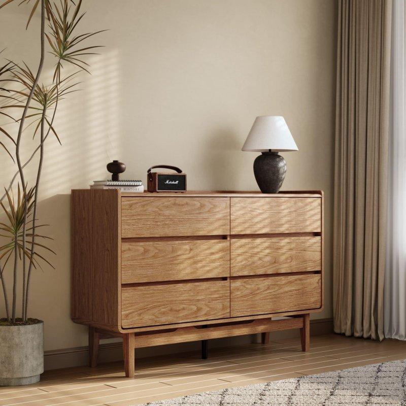 Meşe Rengi MDF 6 Çekmeceli Yatay Şifonyer - 121 cm - 302382