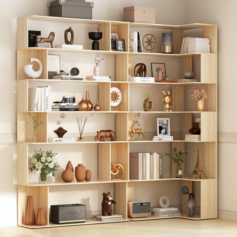 Meşe Rengi MDF 6 Raflı Açık Sırtlı Köşe Kitaplık - 312762