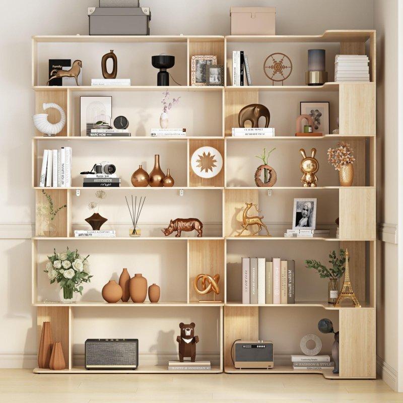 Meşe Rengi MDF 6 Raflı Açık Sırtlı Köşe Kitaplık - 312762