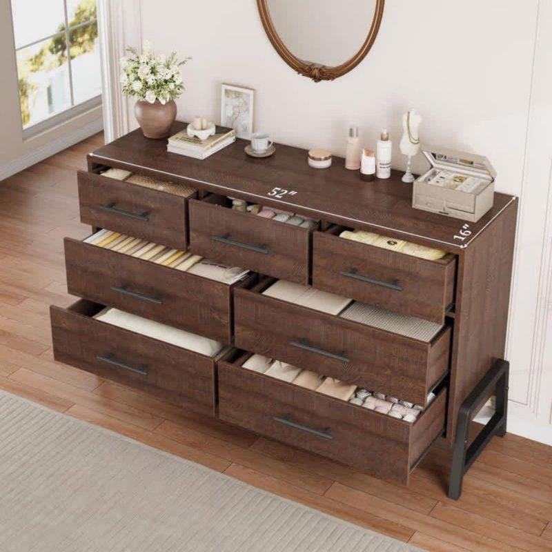 Meşe Rengi MDF 7 Çekmeceli Geniş Modern Şifonyer - 133 cm - 302805