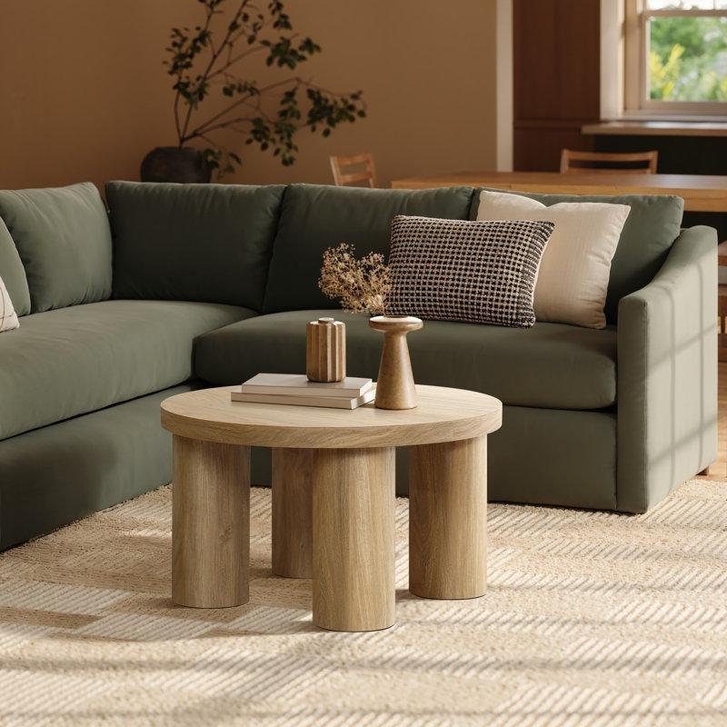 Meşe Rengi MDF Dört Sütun Ayaklı Yuvarlak Orta Sehpa - 71x40 cm - 245780