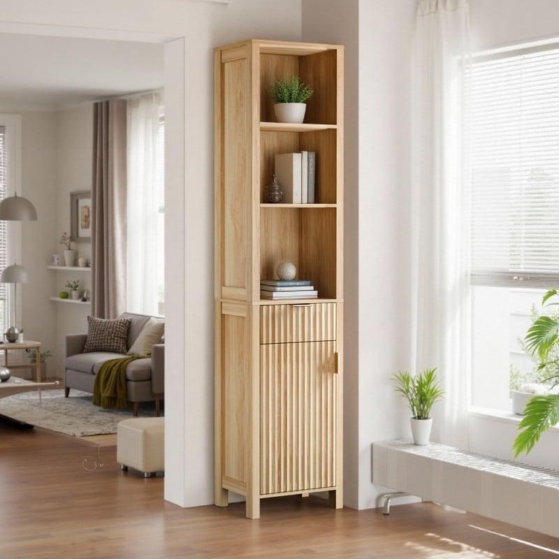 Meşe Rengi MDF Kapaklı Raflı Kır Evi Kitaplık - 173 cm - 315039