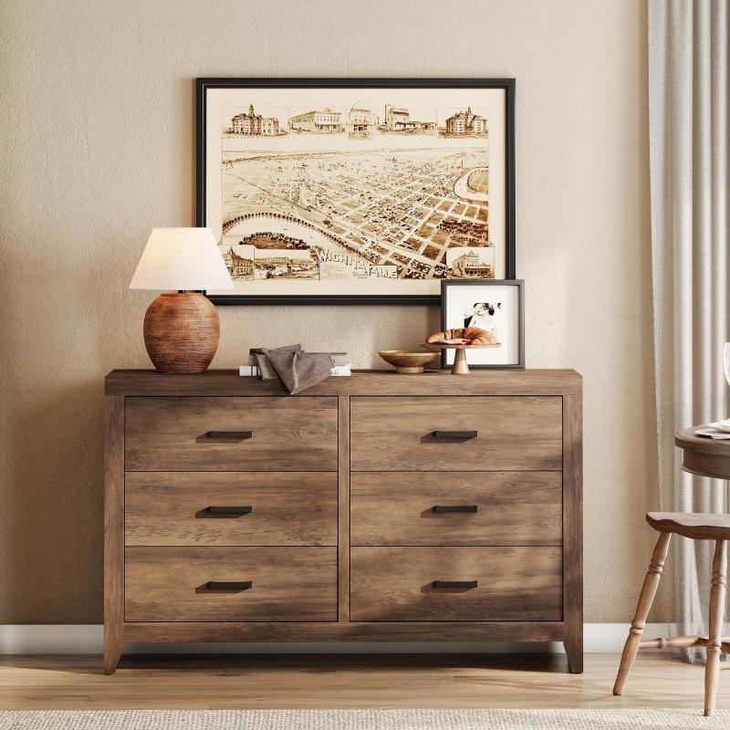 Meşe Rengi MDF Kır Evi Tarzı 6 Çekmeceli Şifonyer - 135 cm - 301473