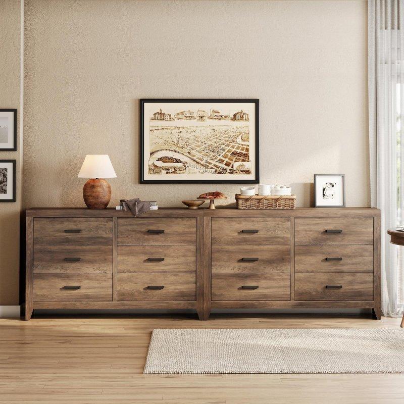 Meşe Rengi MDF Kır Evi Tarzı 6 Çekmeceli Şifonyer - 135x39x85 cm - 311485